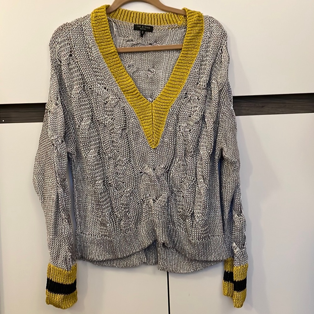 Rag & Bone metallic cable knit v neck sweater